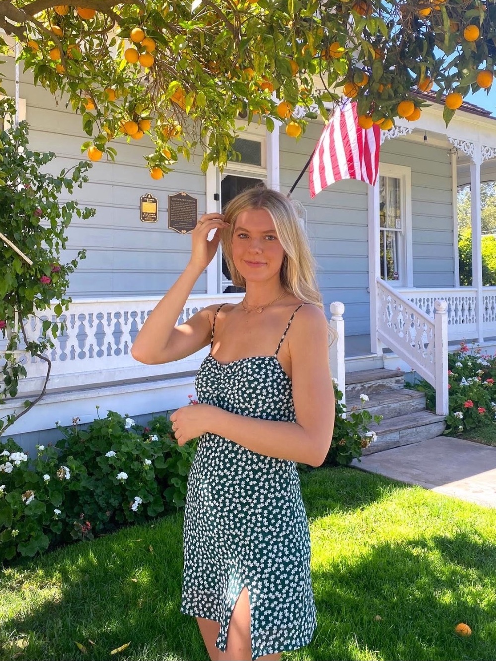 Princess Polly Green Floral Slip Dress with Side Slit - Picture 1 of 3